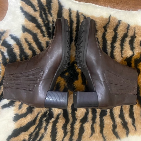 Brown Leather Stacked Heel Gianni Bini Ankle Boots Size 8 1/2 - Picture 12 of 16